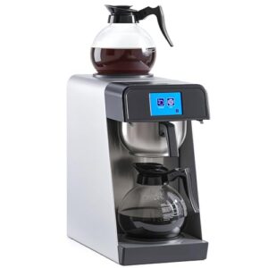 12-Cup Commercial Drip Coffee Maker 1.8L Auto Filling Pour Over Coffee Machine with 2 Glass Carafes, 2 Warmers, LCD Panel, Automatic Stainless Steel Coffee Brewer for Cofe Bar and Restaurant