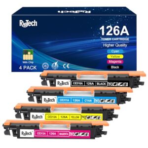 126A Toner Cartridge (with OEM CHIP),Replacement for HP 126 A CE310A CE311A CE312A CE313A for Laserjet Pro 100 Color MFP CP1025nw M175nw,M275 M275NW Printer, 4 Pack Black Cyan Magenta Yellow