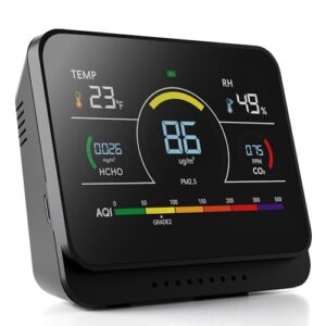13 in 1 Portable Air Quality Monitor Indoor for Home, Car and Office Air Quality Tester for 6AQI,HCHO, PM2.5, PM1.0, PM10, CO2 Detector Air Quality Meter with Temperature, Humidity (Obsidian Black)