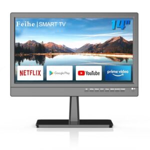 14 inch Small Smart TV, HD Flat Screen Android TV Download APPs for Kitchen, Bedroom, RV