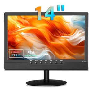 14 inch Small TV Flat Screen TV, 12 Volt Charger Cable, for Car/Kitchen, Digital ATSC Tuner, Antenna, Remote, HDMI/USB Ports