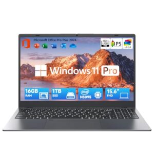 15.6 Inch Laptop-Computer with Office 365, 12th Gen Intel Quad-Core N5095, 16GB RAM 1TB SSD (Expandable to 2TB), Win 11 Laptop, Backlit, Fingerprint, Type-C, HDMI, USB3.2, BT5.0, WiFi 5G