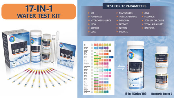 17 in 1 Water Testing Kits for Drinking Water - Water Test Kit - Tap Well Home Water Quality Test - 100 Strips + 2 Bacteria Tests - Easy Testing for pH Lead Hardness Iron Copper E.coli and More! - Image 8