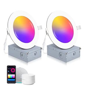 2 Pack Smart Recessed Lighting 4 Inch, Ultra-Thin LED Recessed Lighting 9W 850LM Smart Downlight with Junction Box, Compatible with Alexa/Google Assistant – ETL and Energy Star