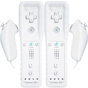 2 Pack Wii Remote with Wii Motion Plus Inside | Shock Wii Nunchuk Controller | Compatible Nintendo Wii, Wii U