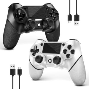 2 Pack for PS4 Controller, Wireless Controller for PS4/Pro/Slim/PC, with Non-Slip Grip of Both Sides and 2 USB-C Cable! (Black and White)