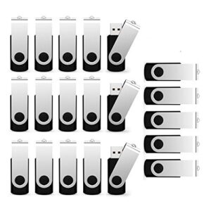 20 Pack 4GB Bulk USB 2.0 Flash Drives Thumb Drive Swivel Memory Stick JumpDrive, Black, 4 GB, 20 Pieces