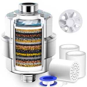 20-Stage Shower Filter-Shower Head Filter for Hard Water, with 3 Replaceable Filter Cartridges, High Output Shower Water Filter for Removing Chlorine and fluoride, Polished Chrome