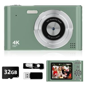 2025 Digital Camera, Kids Camera1080P, Vlog Camera with 64GB Card,16X Zoom Anti Shake, Card Reader, 44MP Compact Portable Small Point Shoot Camera Green Gift for Kid Student Children Teen Girl Boy