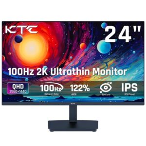 24 Inch QHD 100Hz Computer Monitor IPS 2K, 1300:1 Contrast, Anti-Blue Light Screen, 122% sRGB, Support FreeSync and GSync, HDMI2.0/DP/Earphone for Gaming and Office Working H24T27