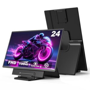 24″ Large Portable Monitor, 1080P FHD 100Hz Laptop Screen Extender, 125% sRGB IPS Monitor Extender, USB C HDMI Office Gaming with Detachable Stand, Travel monitor for Window MAC Phone Xbox Switch