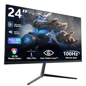 24 inch Computer Gaming Monitor Built-in Speakers 100Hz Refresh Rate 16:9 Aspect Ratio Ergonomic Tilt & VESA Compatible – Home Office Sync FHD 1920x1080p Visual Experience for Work & Play