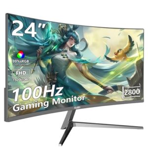 24 inch Curved Monitor FHD 1920x1080p 100Hz Refresh Rate 16:9 Aspect Ratio Ergonomic Tilt Home Office Gaming Monitor Sync Visual Experience for Work & Play Support Wall Mount Install（75 * 75mm）
