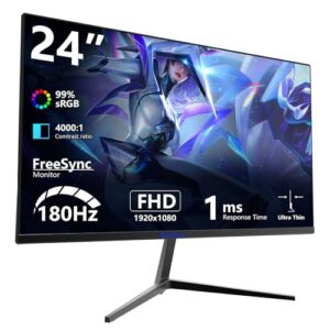 24 inch Gaming Computer Monitor FHD 1920×1080 with 180Hz Refresh Rate AMD FreeSync Premium Display, Eye Care, HDMI 3ms MPRT – Ideal for Gaming & Entertainment