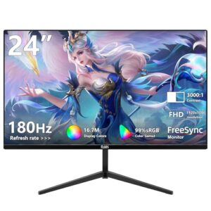 24 inch Gaming Computer Monitor FHD 1920x1080p 180Hz Refresh Rate 16:9 Aspect Ratio Ergonomic Tilt Sync Visual Experience for Work & Play Home Office Support Wall Mount Install（75 * 75mm）
