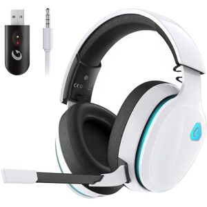 2.4GHz Wireless Gaming Headset for PS5, PS4 Fortnite & Call of Duty/FPS Gamers, PC, Nintendo Switch, Bluetooth 5.3 Gaming Headphones with Noise Canceling Mic, Stereo Sound, 40+Hr Battery -White