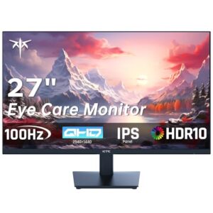 27 Inch QHD Computer Monitor, 2K 100Hz IPS Gaming Monitor, 1440P Frameless Eye Care PC Office Monitor with HDMI/DP, FreeSync & G-Sync, HDR10, VESA, Tilt Adjustable