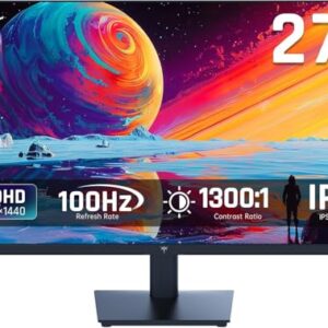 27 Inch QHD(2560 * 1440) 100Hz Computer Monitor – IPS Panel, Anti-Blue Light Screen, 100% High Color Gamut, 123% sRGB, Support FreeSync and GSync, PC Monitor for Casual Gaming and Working