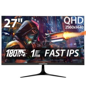 27 inch 180Hz 2K Gaming Monitor, 1440p Fast IPS Computer monitors with Speakers, Free-Sync & G-SYNC, 125% sRGB, HDR10, HDMI x2, DisplayPort x2, Compatible with Switch/Xbox/PS5, VESA Mountable