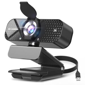 2K HD Webcam with Auto Light Correction, Noise-Canceling Mic, Privacy Cover and Wide Angle Lens, Plug & Play USB Camera for Laptop/PC/Mac, Compatible with Zoom, Skype, Teams & Streaming Black