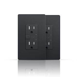 2Pack Smart Power Wall Outlet, 15 Amp WiFi Socket Divided Control, Remote Control by Smartphone, Compatible with Alexa and Google Home, No Hub Required, Black, ETL&FCC Listed, 2.4G WiFi Only