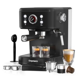 2in1 20 Bar Espresso Machine with Milk Frother, Coffee Latte Cappuccino Maker for Home, Coffee Machine Suitable for Coffee Powder/Capsules, Espresso Machines with Thermometer