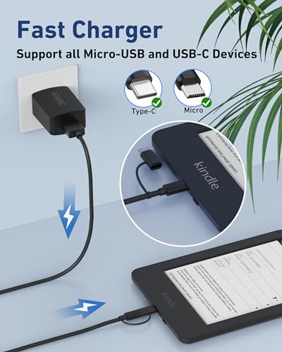 2in1 Tablet Charger Cord Replacement for All Amazons Kindle Fire HD 6 7 8 10, Kids E-Reader, Oasis Paperwhite, TV Stick, Android Micro USB Charging Cable with Type C Adapter - Image 4