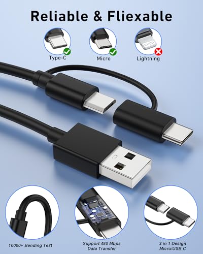 2in1 Tablet Charger Cord Replacement for All Amazons Kindle Fire HD 6 7 8 10, Kids E-Reader, Oasis Paperwhite, TV Stick, Android Micro USB Charging Cable with Type C Adapter - Image 5