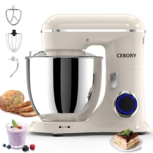 3-IN-1 Electric Stand Mixer, 6.5QT Bowl 660W 10-Speed Kitchen Mixer, Household Food Mixers include Dough Hook, Beater and Whisk, Bread Cake Mixer for Baking and Most Home Cooks, Almond Cream