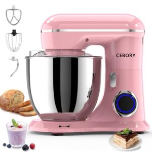 3-IN-1 Electric Stand Mixer, 6.5QT Bowl 660W 10-Speed Kitchen Mixer, Household Food Mixers include Dough Hook, Beater and Whisk, Bread Cake Mixer for Baking and Most Home Cooks, Pink