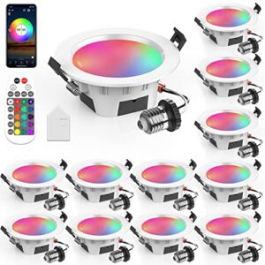 3″ Smart Recessed Light 12Pack, Compatible with Alexa Google Home, WiFi & Bluetooth, RGBCW, 2700K~6500K CCT Selectable, Dimmeble, Multicolor, 3 Inch Remote Control Can-Killer LED Downlight