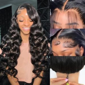 30 Inch 13×6 Body Wave Lace Front Wigs Human Hair 200 Density HD Transparent Lace Frontal Wigs Pre Plucked Glueless Wigs Human Hair Wig For Black Women (Black, 30 Inch, body)