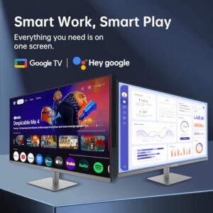 32 Inch 4K Smart Monitor with Google TV System 3840 * 2160P Netflix Licensed Type C 65W PD Speakers 5W*2 Dolby Audio Hey Google Voice Remote HDR WiFi Bluetooth VESA Tiltable 32 in Smart TV