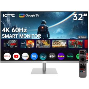 32 Inch 4K Smart Monitor with Google TV System UHD 3440x2560P Hey Google Voice Remote Netflix Licensed Dolby Audio HDR KVM Technology WiFi Bluetooth 65W PD Type C Fast Charger VESA Support