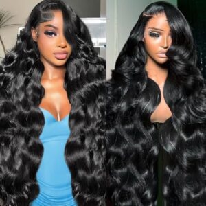 32 Inch Body Wave Lace Front Wigs Human Hair 220 Density Transparent Lace Frontal Wig 13×6 Lace Front Wigs Human Hair Pre Plucked HD Lace Frontal Long Human Hair Wig for Women with Baby Hair