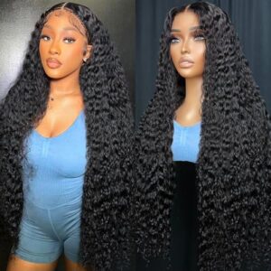 34 Inch Water Wave 13×6 HD Lace Front Wigs Human Hair 200 Density Wet and Wavy Human Hair Wigs for Women Curly Lace Frontal Wig Pre Plucked with Baby Hair Natural Color