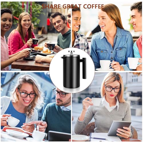 34 OZ Large French Press, Premium Stainless Steel Sturdy Insulated French Press Coffee Maker, 4-8 Cups French Coffee Press, Tea Presses for Home Kitchen Caming Loose Tea, Elegant Black - Image 6