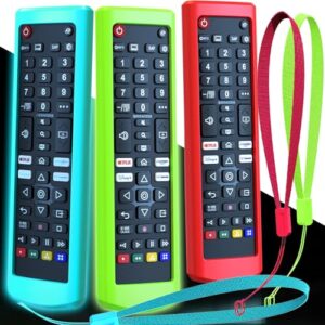 3Pack Case for LG TV Remote, Glow in The Dark Cover for LG Remote Control for Smart TV, Battery Cover Replacement Sleeve Skin Glow in The Dark Green Blue Red