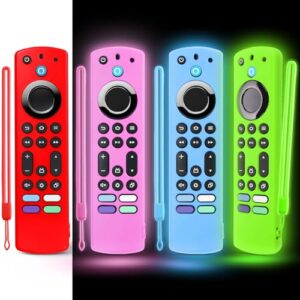 (4 Pack) OneBom 6.2″ Silicone Remote Cover for Firestick 4K Max (2nd)/Insignia/Pioneer/Omni (QLED) Series Alexa Voice Remote Enhanced w/, Protective Case with Same Color Lanyard, Glow in The Dark