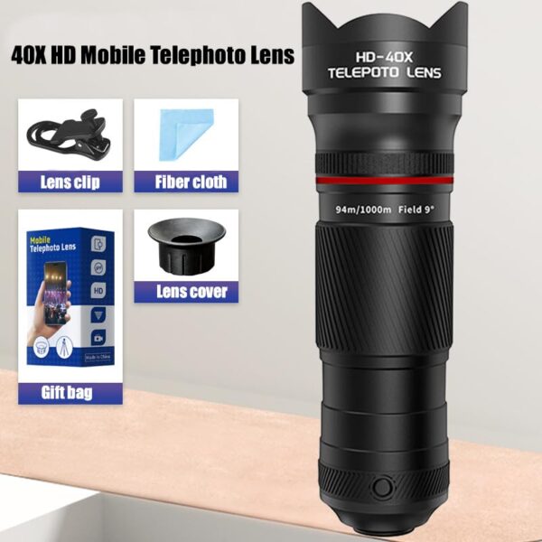 40X Telephoto Lens for iPhone Android Phones, 2-in-1 Mobile Phone Camera Lens Kit with Universal Clip, HD Magnifier for Smartphone Photography - Compatible with All Smartphones - Image 3