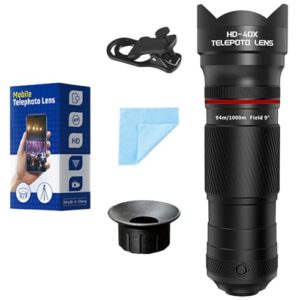 40X Telephoto Lens for iPhone Android Phones, 2-in-1 Mobile Phone Camera Lens Kit with Universal Clip, HD Magnifier for Smartphone Photography – Compatible with All Smartphones