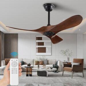 42″ Ceiling Fans Without Lights, Solid Wood Ceiling Fan No Light with Remote Control Indoor Outdoor Ceiling Fans for Patios, Living Room, Bedroom, Farmhouse and Gazebo Walnut