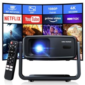 4K Projector Decoding Support, Projector with WiFi and Bluetooth, Native 1080P mini projector, 180° Rotatable with Auto Keystone, 200” Screen Portable Outdoor Home Theater Movie Smart Projectors