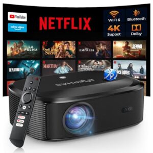4K Projector with Wifi and Bluetooth, ELEPHAS Outdoor Movie Projector with NETFLIX/Prime Video/YouTube Built-in, 100,000+ Apps Supported, Video Projector Compatible with HDMI/USB/iOS/Android/Windows