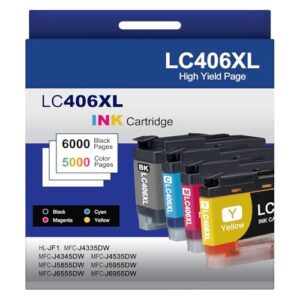4-Pack LC406XL Ink Cartridges Compatible for Brother MFC-J4335DW MFC-J5855DW MFC-J6555DW MFC-J4535DW MFC-J6955DW MFC-J4345DW MFC-J5955DW Printer, Black Cyan Magenta Yellow