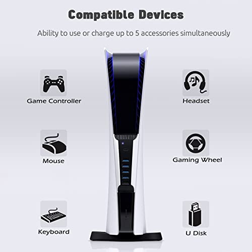 5 Port USB Hub for PS5,USB High-Speed Expansion Hub Charger USB Extender Compatible with PlayStation 5 Game Consolewith 4 USB + 1 USB Charging Port + 1 Type C Port - Image 4