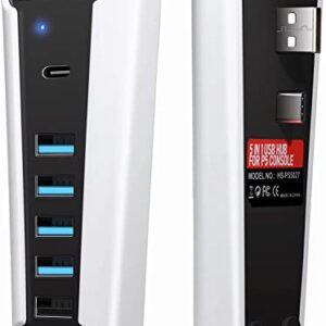 5 Port USB Hub for PS5,USB High-Speed Expansion Hub Charger USB Extender Compatible with PlayStation 5 Game Consolewith 4 USB + 1 USB Charging Port + 1 Type C Port