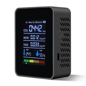 5 in 1 Indoor Air Quality Monitor, Portable Smartair Quality Tester for CO2 | TVOC | HCHO | Temp | Hum, Air Quality Test for Home, Office, School, Hotel, Car (Black)
