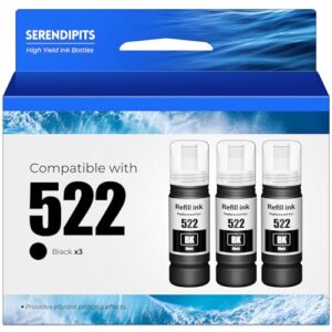 522 Black Ink Bottles ET 2800 ET 4800 ET 2803 ET 2400 Replacement for 522 Ink Refill Bottles Black for 2800 4800 ET-2720 ET-2840 ET2400 ET2800 ET4800 ET-4700 ET-4810 2400 Printer, 3 Pack