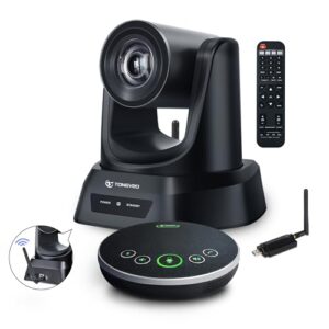 5.8GHz Wireless Conference Room Camera System | 3X 60fps PTZ Camera with Bluetooth Microphone, 50ft Range, Compatible with Zoom, OBS – Easy Setup for Worship and Online Meetings